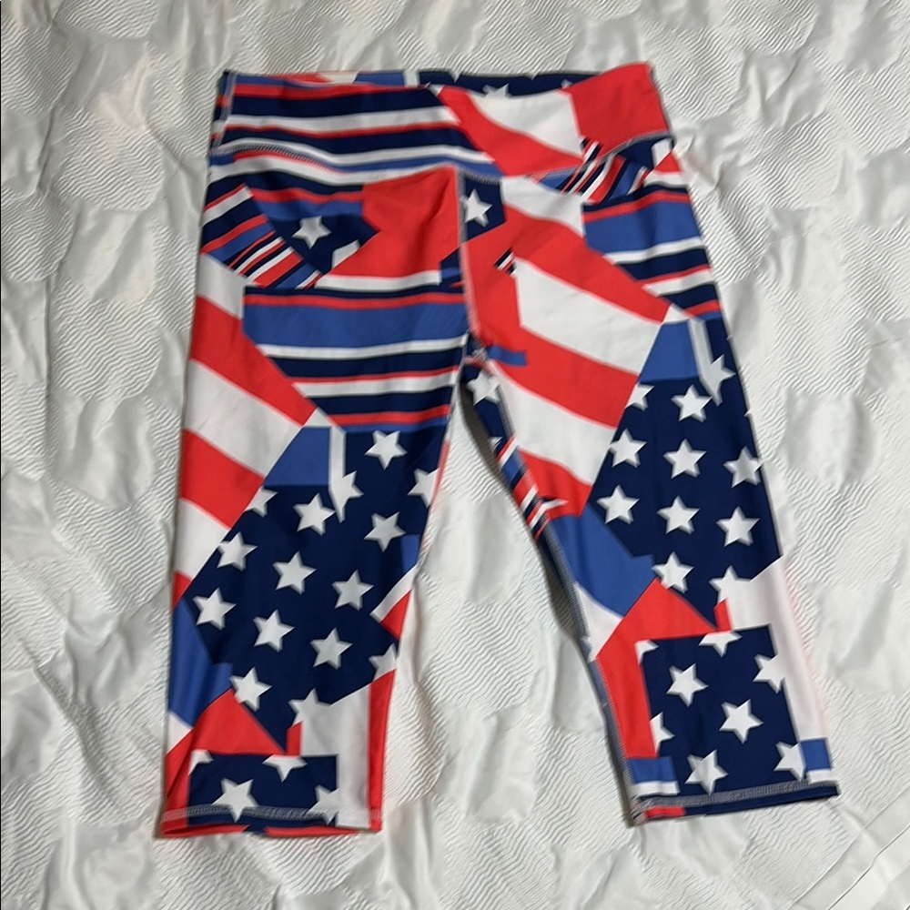 Fabletics Patriotic Star and Stripe cropped Leggings/capris